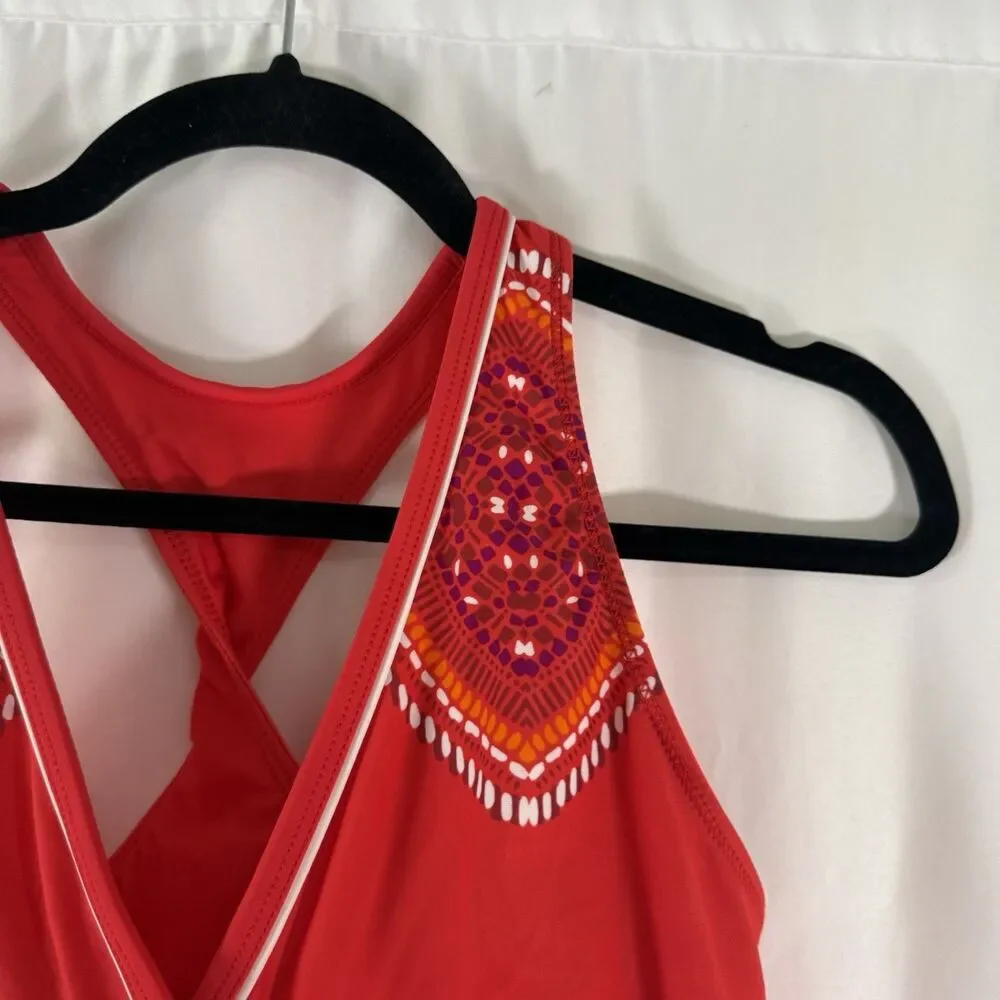 Athleta Swim Top Women's Medium Red Print Tank Top Pullover Stretch